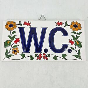 W.C Floral Water Closet Sign ceramic Tile Hand Made By Smaltotechniki Greece